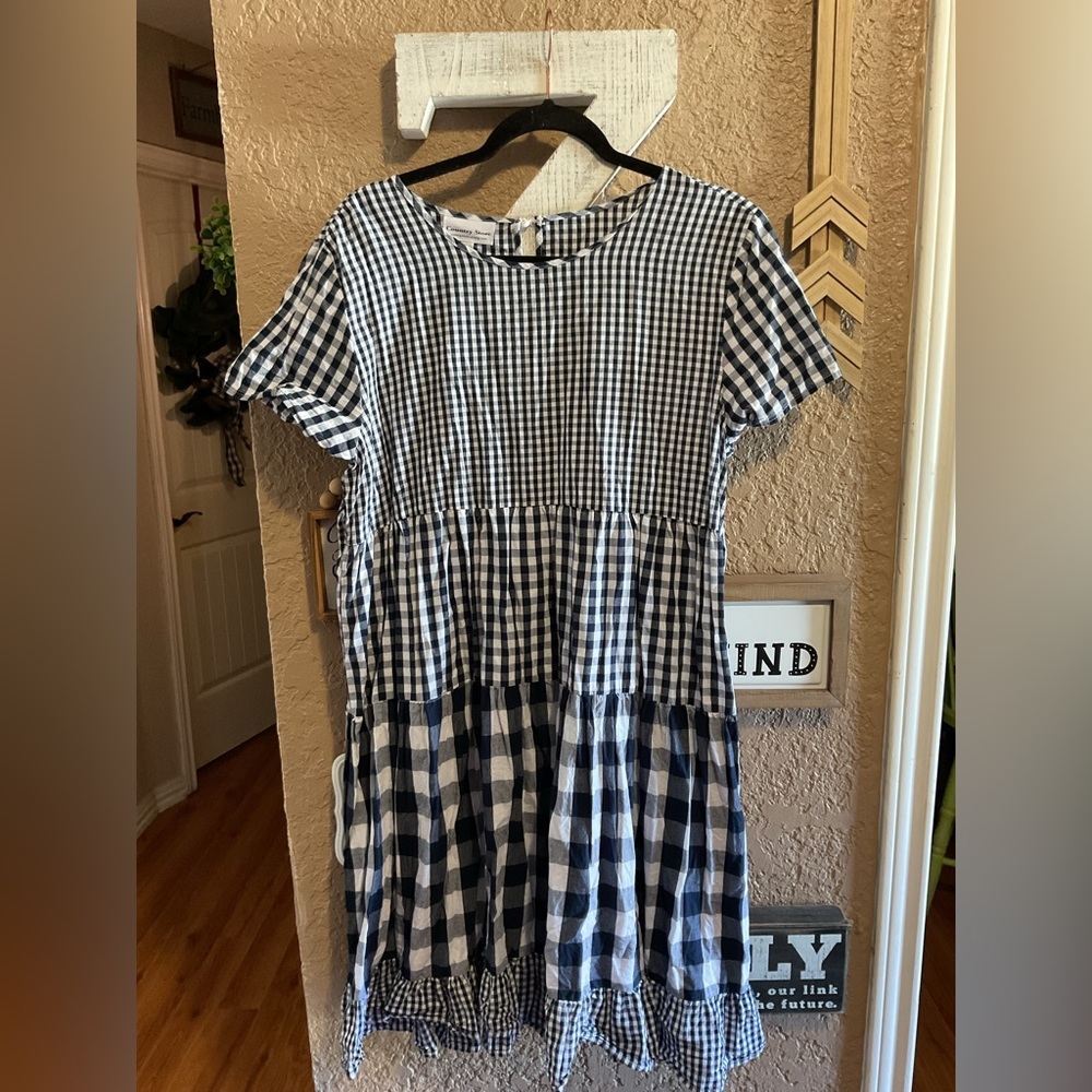 Country Store Navy Blue and White Gingham Checkered Dress Women’s Size Large
